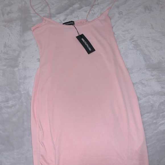 NWT Prettylittlething Pink Nude Soft Jersey Slip Bodycon Dress - Picture 2 of 2